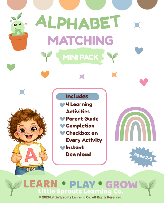Alphabet Matching Mini Pack | Toddler Printable Activity | Ages 2–3 | Little Sprouts Learning Co.