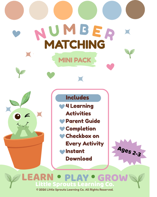 Number Matching Mini Pack | Toddler Printable Activity | Ages 2–3 | Little Sprouts Learning Co.