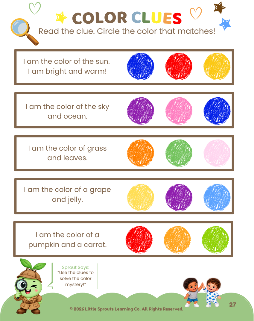 Toddler Color Learning Pack | Printable Activity | Ages 2–4 | Little Sprouts Learning Co.