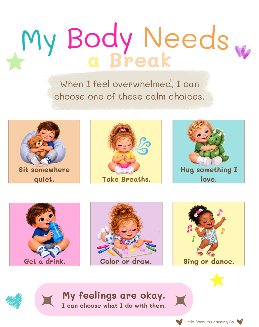 Little Sprouts Feelings, Calming & Sharing Support Pack | Toddler & Preschool SEL Printable
