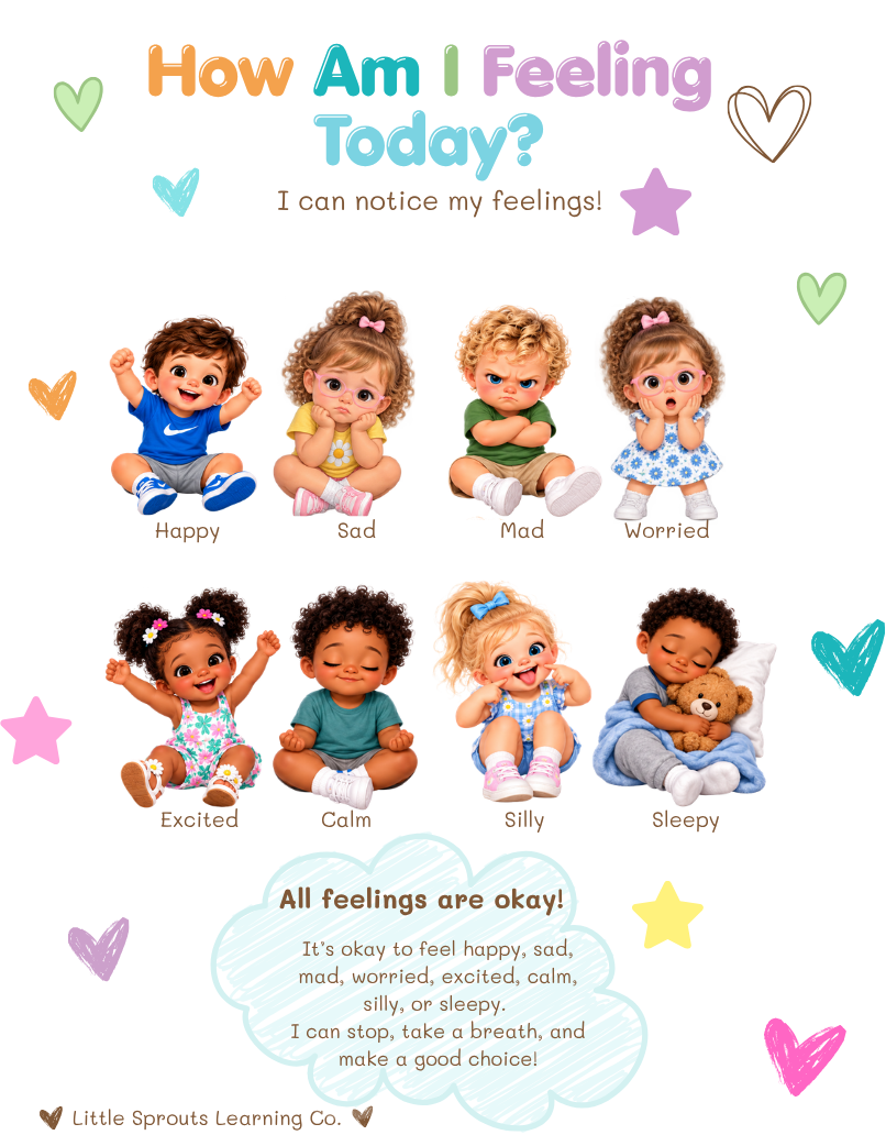Little Sprouts Feelings, Calming & Sharing Support Pack | Toddler & Preschool SEL Printable